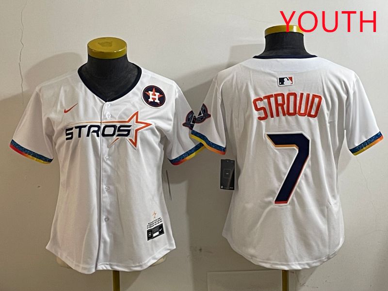Youth Houston Astros #7 Stroud White Fourth generation Joint Name Nike 2025 MLB Jersey style 10->youth mlb jersey->Youth Jersey